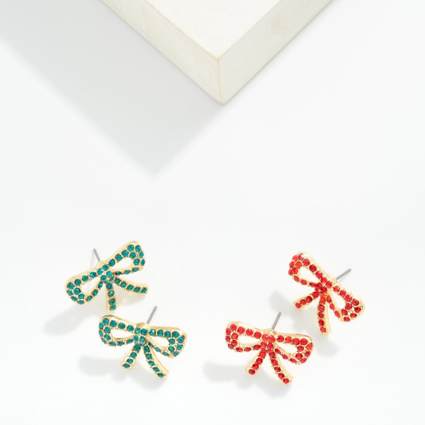 Metal Tone Rhinestone Studded Bow Earring 

- Approximately .5" L 