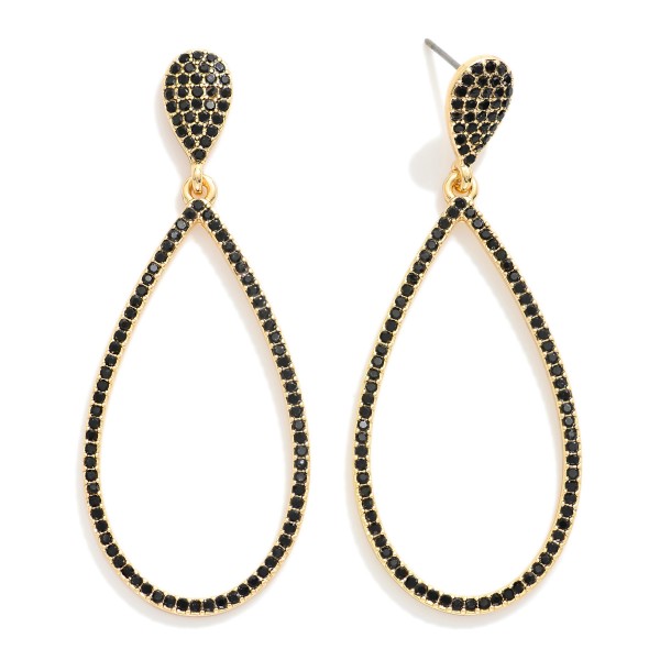 Rhinestone Studded Metal Tone Teardrop Hoop Earrings

- Approximately 2.5" L


