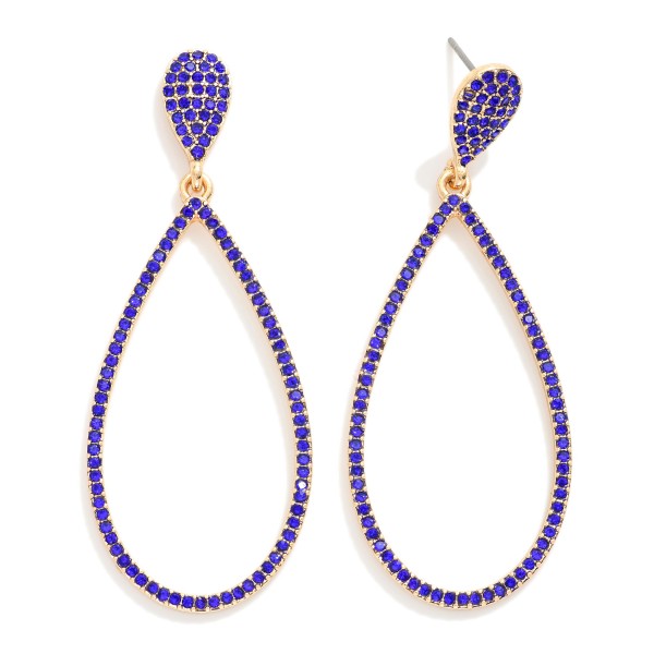 Rhinestone Studded Metal Tone Teardrop Hoop Earrings

- Approximately 2.5" L

