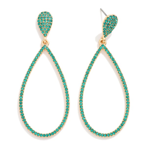 Rhinestone Studded Metal Tone Teardrop Hoop Earrings

- Approximately 2.5" L


