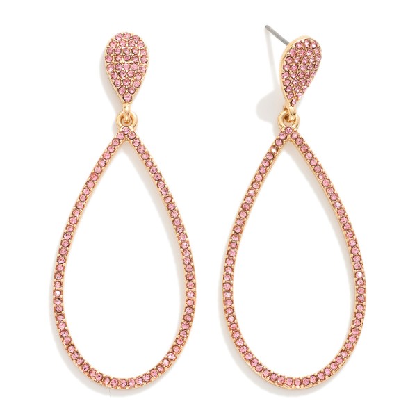 Rhinestone Studded Metal Tone Teardrop Hoop Earrings

- Approximately 2.5" L

