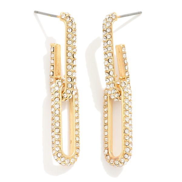 Metal Tone Rhinestone Studded Paperclip Drop Earring 

- Approximately 1.75"