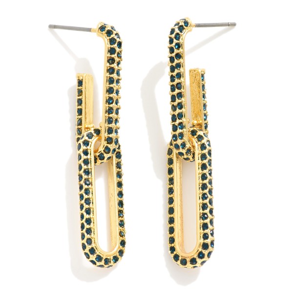Metal Tone Rhinestone Studded Paperclip Drop Earring 

- Approximately 1.75"