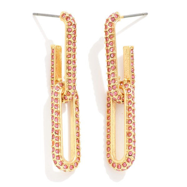 Metal Tone Rhinestone Studded Paperclip Drop Earring 

- Approximately 1.75"