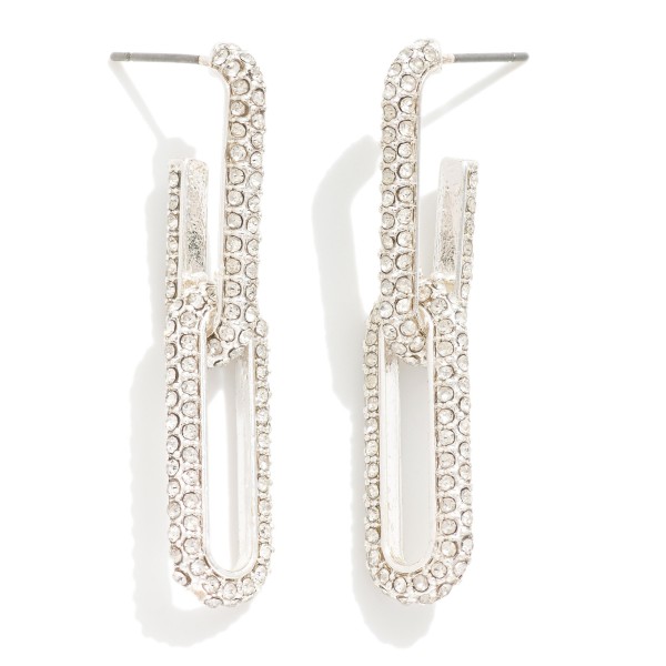 Metal Tone Rhinestone Studded Paperclip Drop Earring 

- Approximately 1.75"