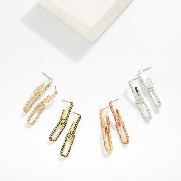 Metal Tone Rhinestone Studded Paperclip Drop Earring 

- Approximately 1.75"