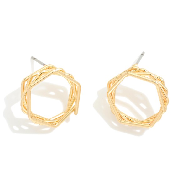 Layered Hollow Metal Hexagon Stud Earrings

- Approximately .5" L

