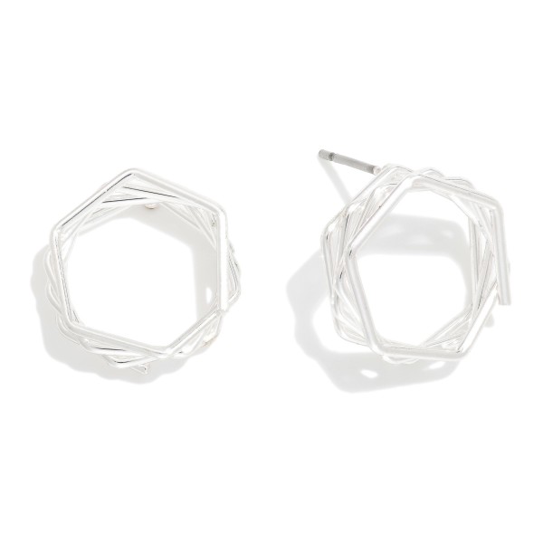 Wholesale layered Hollow Metal Hexagon Stud Earrings L