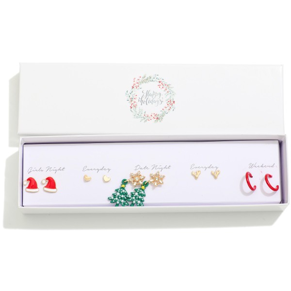 Wholesale set Five Christmas Stud Drop Earrings Christmas Trees Santa Hat Antler