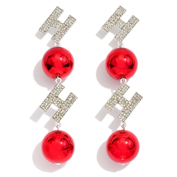 Christmas Ornament "HOHO" Earring Drop Featuring Rhinestones 

- Approximately 4." L  