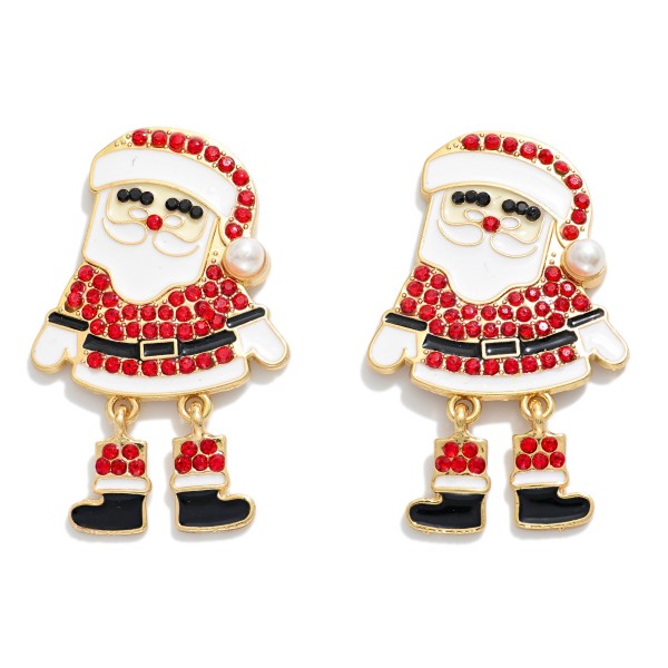 Rhinestone Enamel Santa Claus Drop Earring With Dangle Accent 

-Approximately 1.75" L