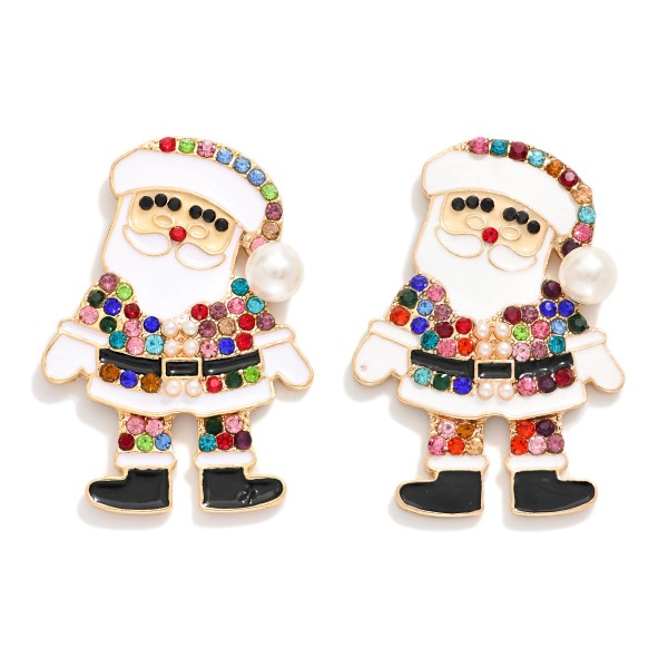 Rhinestone Enamel Santa Claus Drop Earring With Dangle Accent

-Approximately 1.5" L

