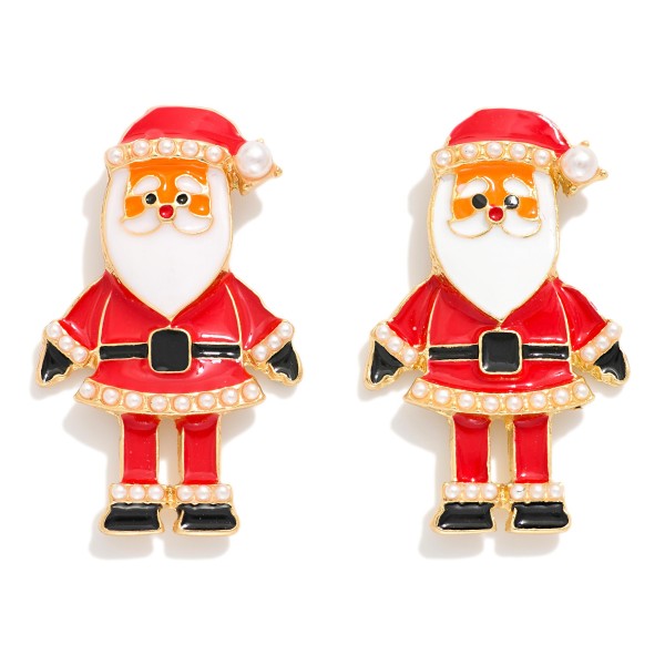 Enamel Santa Claus Drop Earring Featuring Pearls 

-Approximately 1.5" L

