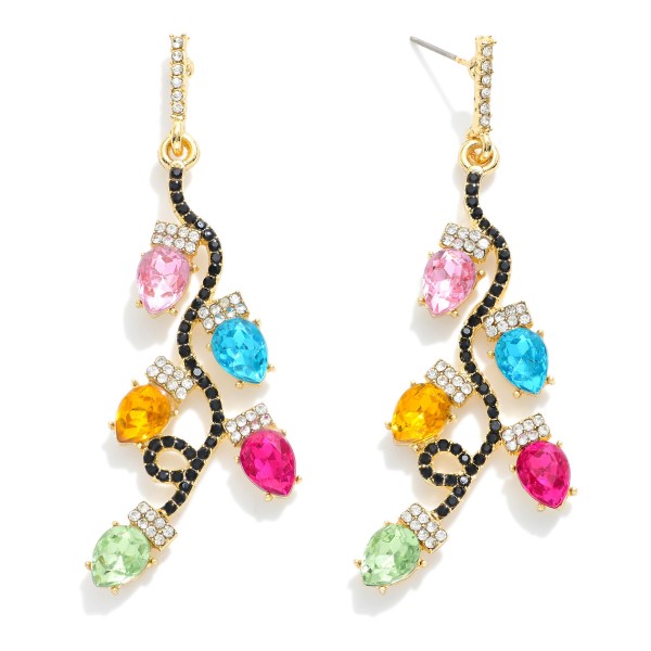 Rhinestone Studded Drop Earrings Featuring Christmas Lights

- Approximately 2.75" L
