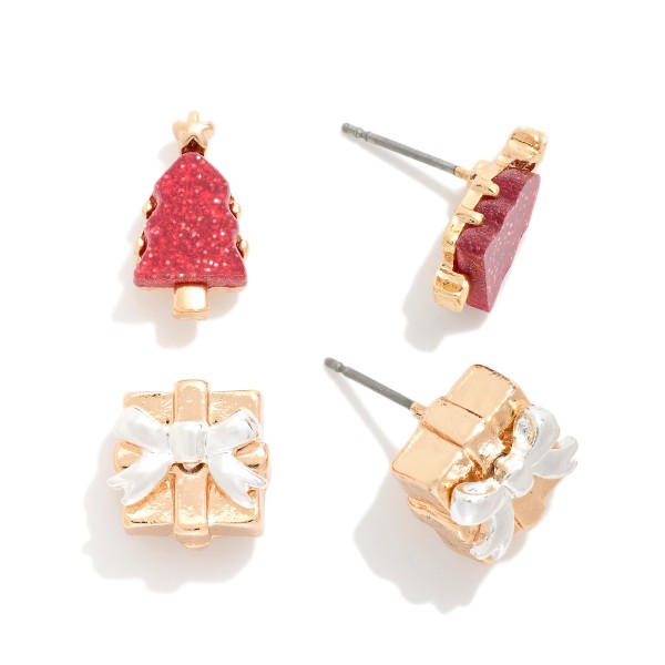 Wholesale set Two Stud Earrings Christmas Trees Presents L
