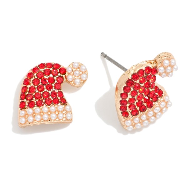 Wholesale pave Rhinestone Pearl Santa Hat Stud Earrings L