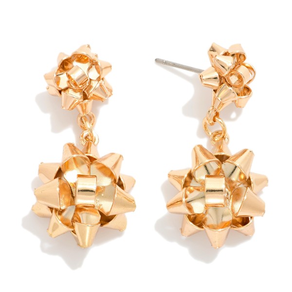 Linked Metal Tone Christmas Bows Post Drop Earrings 

- Approximately 1" L