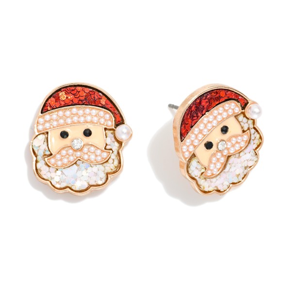 Wholesale glitter Pearl Enamel Santa Post Drop Earrings L