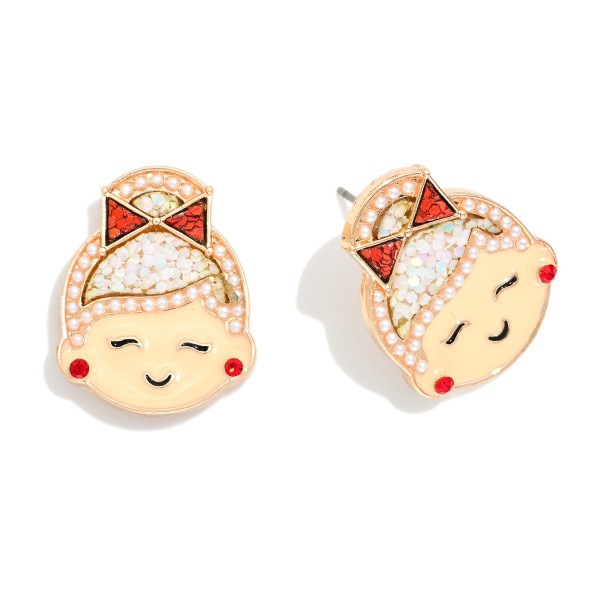 Wholesale enamel Mrs Claus Post Drop Earrings Glitter Pearl Details L
