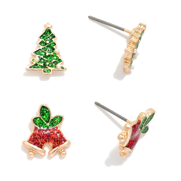 Set Of Two Glitter Christmas Stud Earrings 

- Approximately .5" L