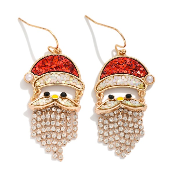 Linked Glitter Santa Drop Earrings With Rhinestone Beard 

- Approximately 2" L