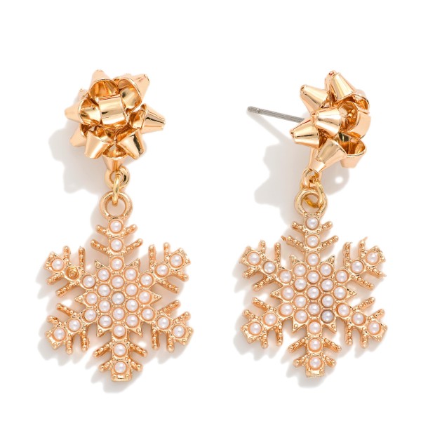 Wholesale pearl Metal Snow Flake Drop Earrings L