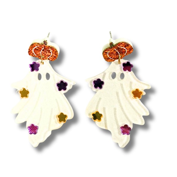 Glitter Acetate Ghost & Pumpkin Post Drop Earrings 

- Approximately 2" L