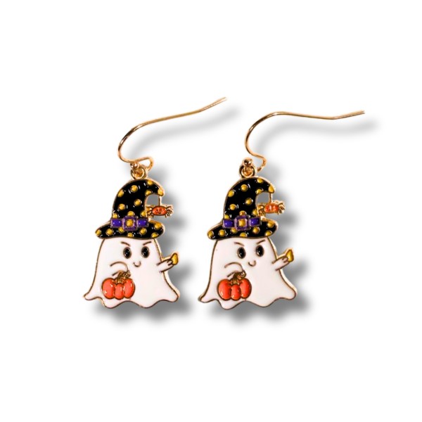 Witchy Ghost Pumpkins Drop Earrings

- Approximately 1" L