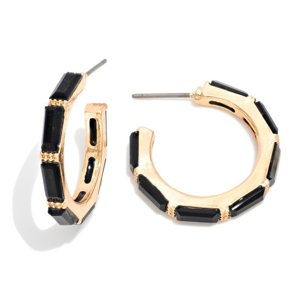 Hoop Drop Earring Featuring Glass Crystals 

- Approximately 1" D 