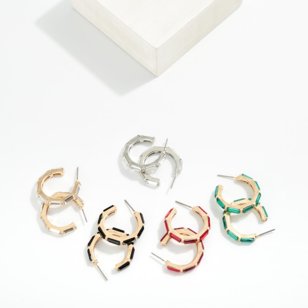 Hoop Drop Earring Featuring Glass Crystals 

- Approximately 1" D 