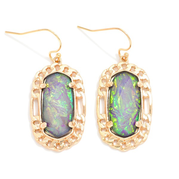 Wholesale pearlescent Stone Drop Earrings Metal Border L