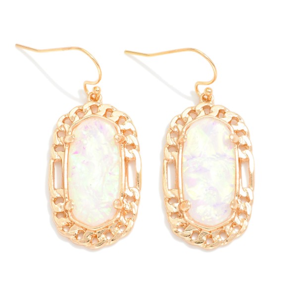 Wholesale pearlescent Stone Drop Earrings Metal Border L