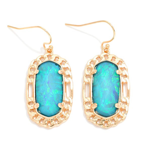 Wholesale pearlescent Stone Drop Earrings Metal Border L
