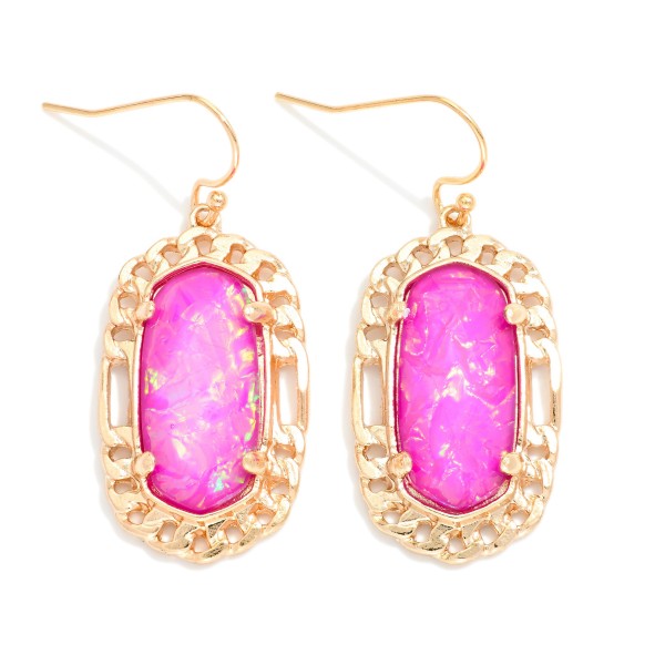 Wholesale pearlescent Stone Drop Earrings Metal Border L