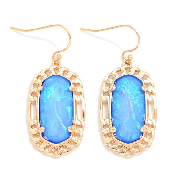 Wholesale pearlescent Stone Drop Earrings Metal Border L