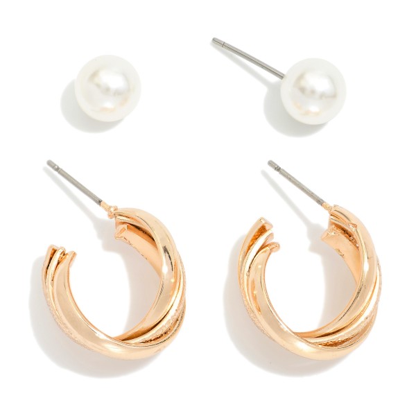 Set Of Two Pearl & Hoop Earrings 

- Approximately .25" - .75" L