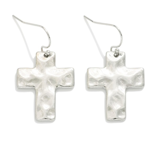 Hammered Metal Cross Drop Earrings 
- Approximately 1.5" L
