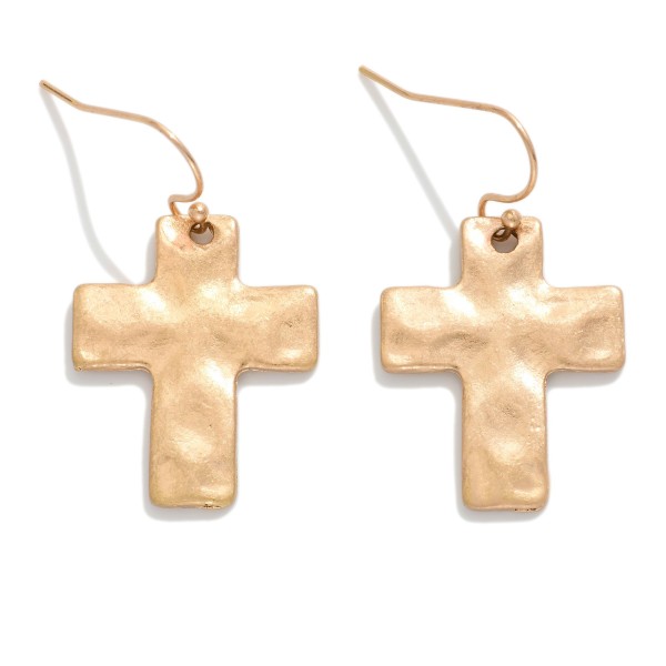 Hammered Metal Cross Drop Earrings 

- Approximately 1.5" L 