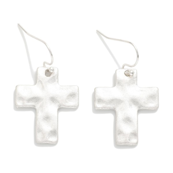 Hammered Metal Cross Drop Earrings 

- Approximately 1.5" L 