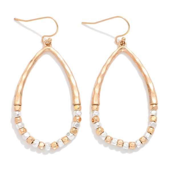 Hammered Metal Beaded Teardrop Drop Earrings 

- Approximately 1.5" L
