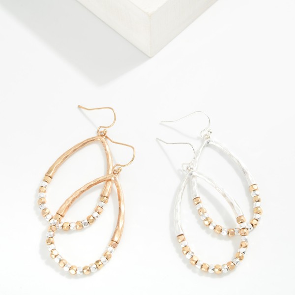 Hammered Metal Beaded Teardrop Drop Earrings 

- Approximately 1.5" L