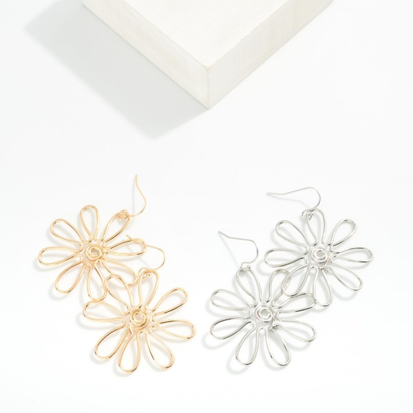 Twisted Metal Flower Shaped Earring Drop 

- Approximately 2" L 