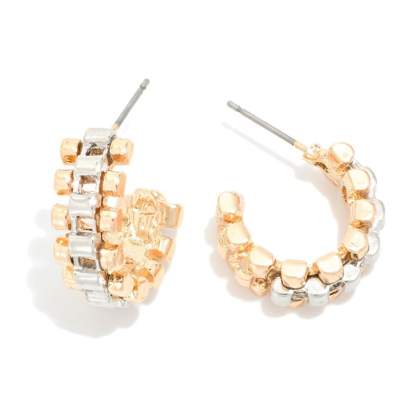 Metal Tone Chain Link Hoop Earrings 