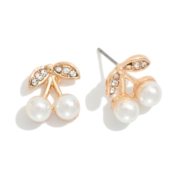 Pearl & Rhinestone Cherry Stud Earrings 

- Approximately .5" L
