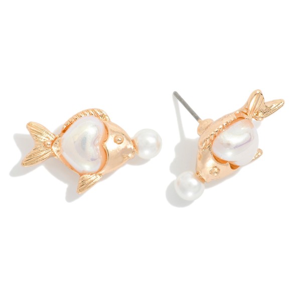 Pearlescent & Metal Fish Stud Earrings 

- Approximately .5" L