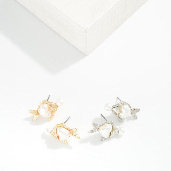 Pearlescent & Metal Fish Stud Earrings 

- Approximately .5" L