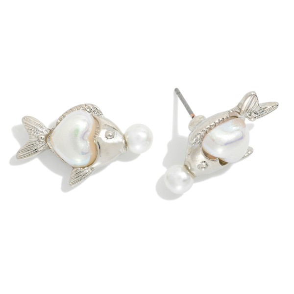 Pearlescent & Metal Fish Stud Earrings 

- Approximately .5" L