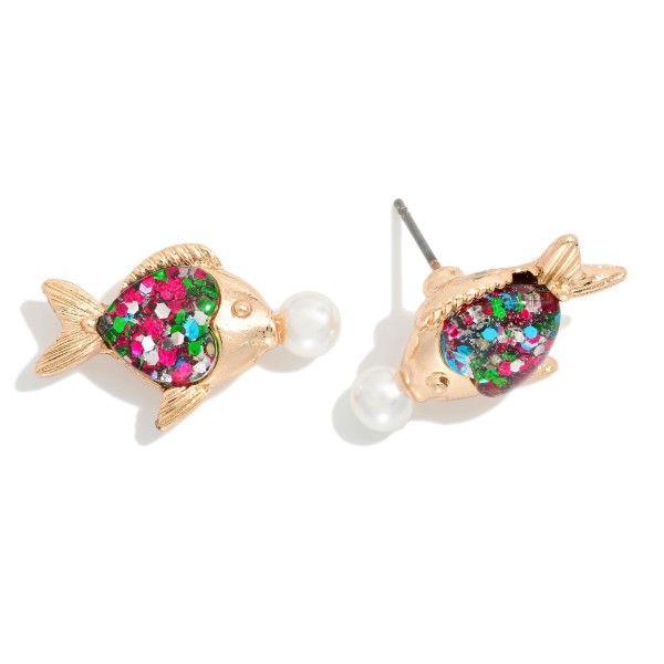 Glitter Acetate & Metal Fish Stud Earrings 

- Approximately .5" L