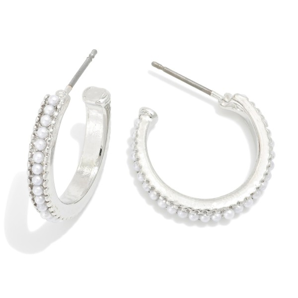 Pearl Studded Hoop Earrings 
- Approximately .75" D