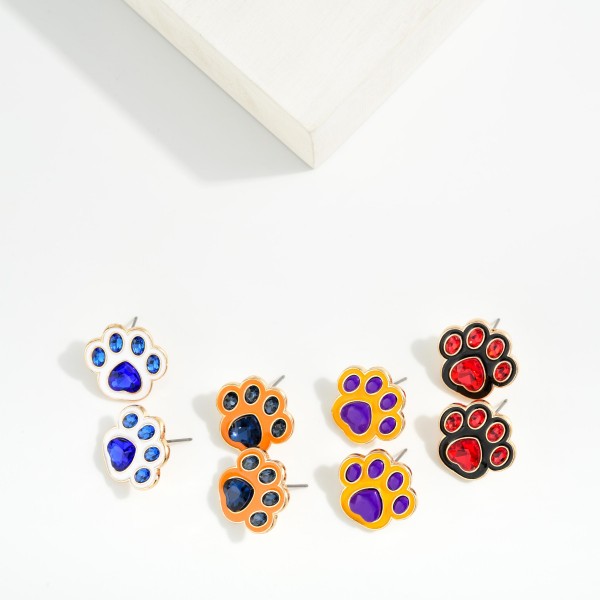 Enamel Paw Print Game Day Earrings 

- Approximately .75" L

